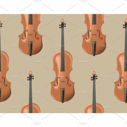 Seamless pattern with realistic wooden violin. cover image.