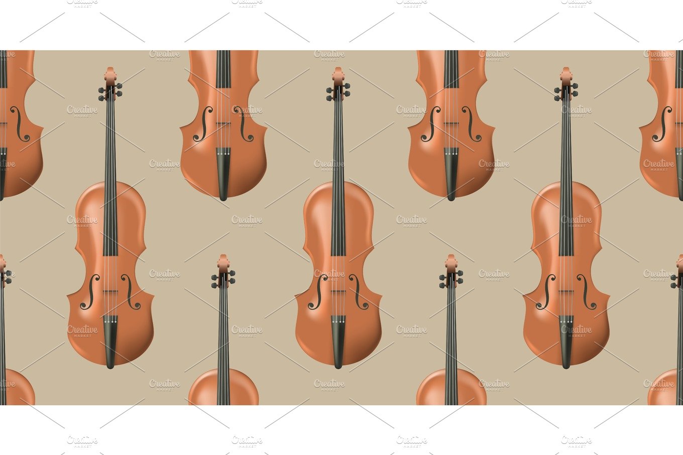 Seamless pattern with realistic wooden violin. cover image.