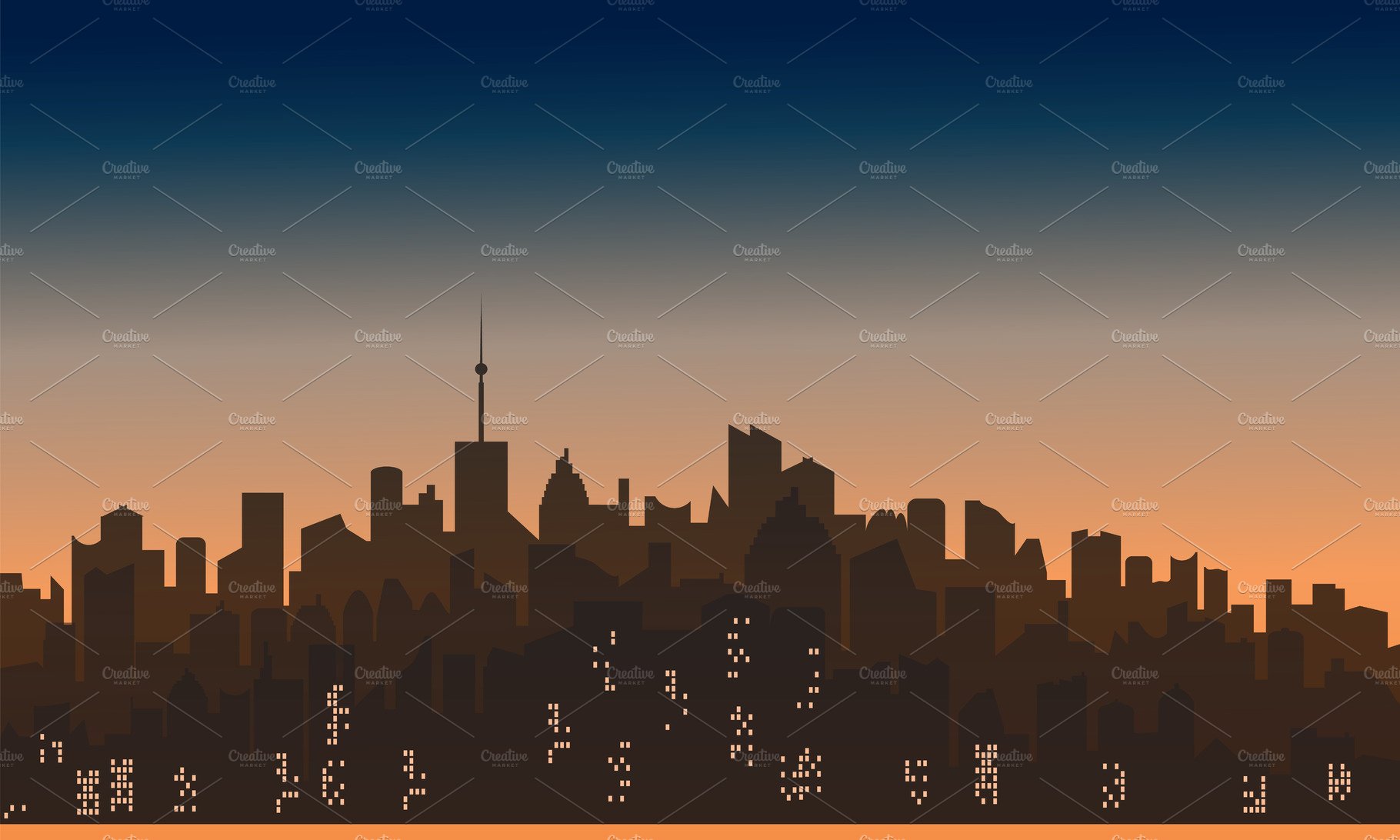 Sunset city silhouette background cover image.