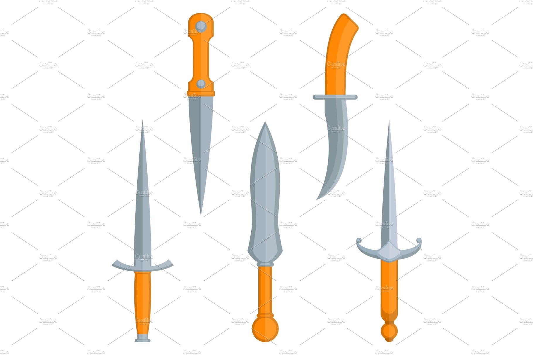 Set of dagger knives with very sharp point edges vector cover image.