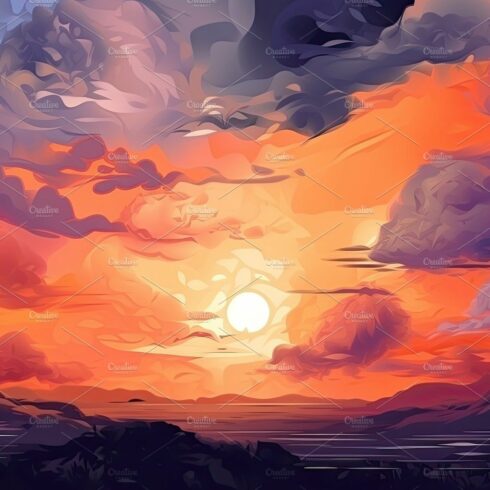 Illustrated sky with clouds, sun, stars, and sunrise or sunset. cover image.