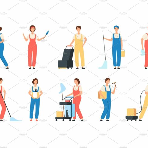 Cleaning service workers. Male cover image.