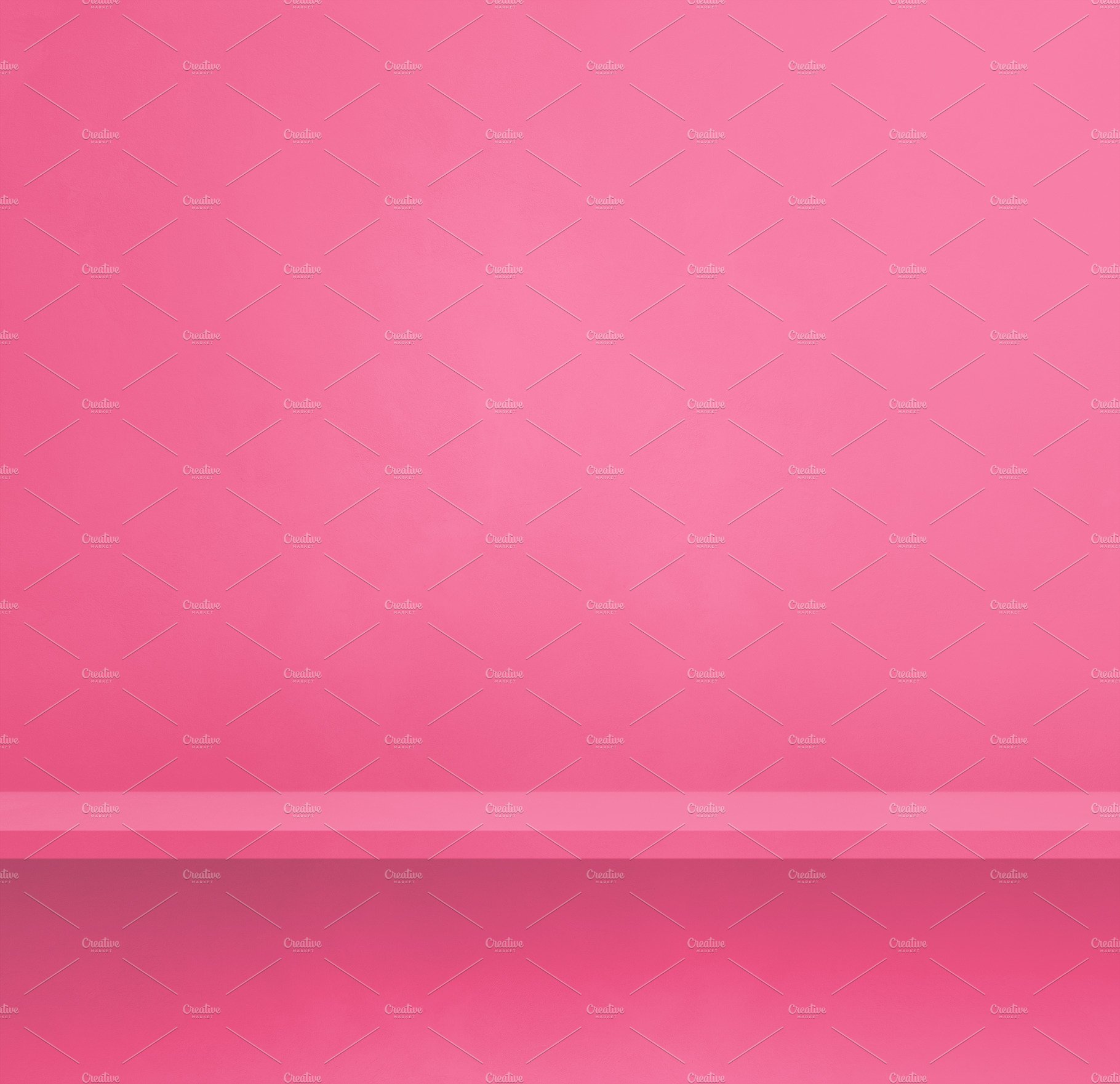 Empty shelf on a pink wall. Background template. Square banner cover image.