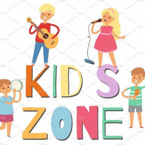 Cartoon musician children in kids cover image.