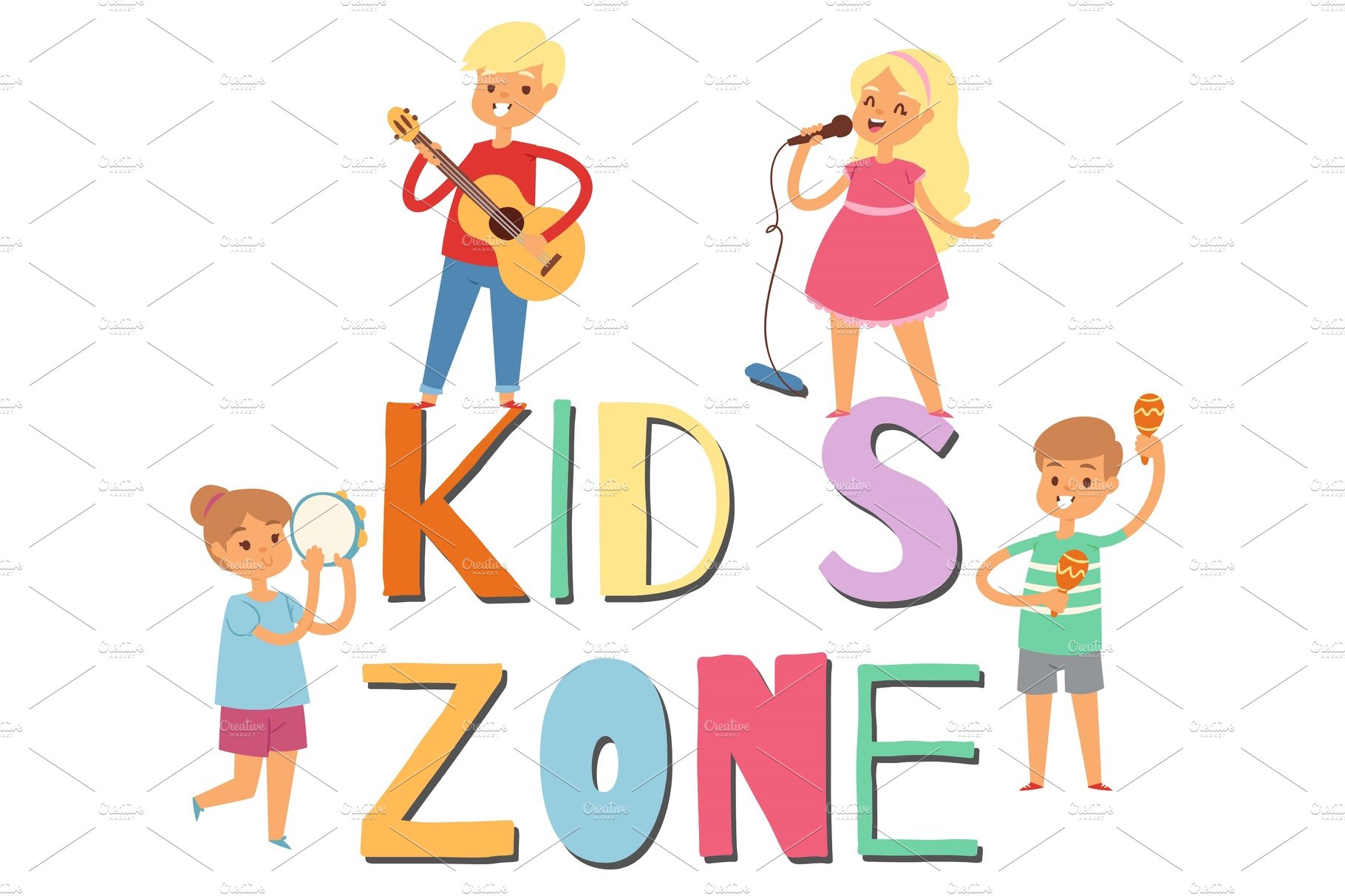 Cartoon musician children in kids cover image.