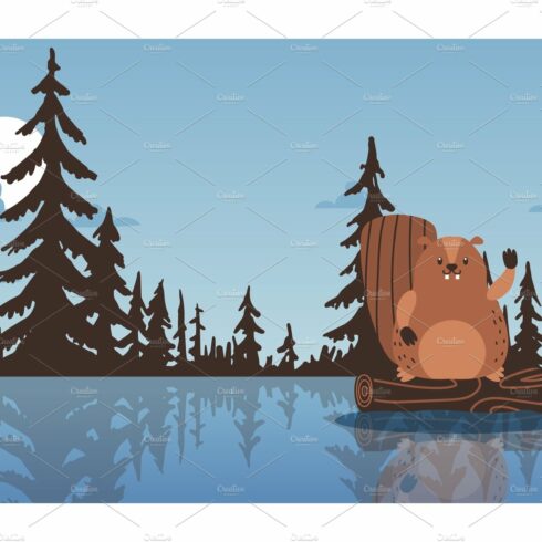 Beaver sit on stump, waving paw cover image.