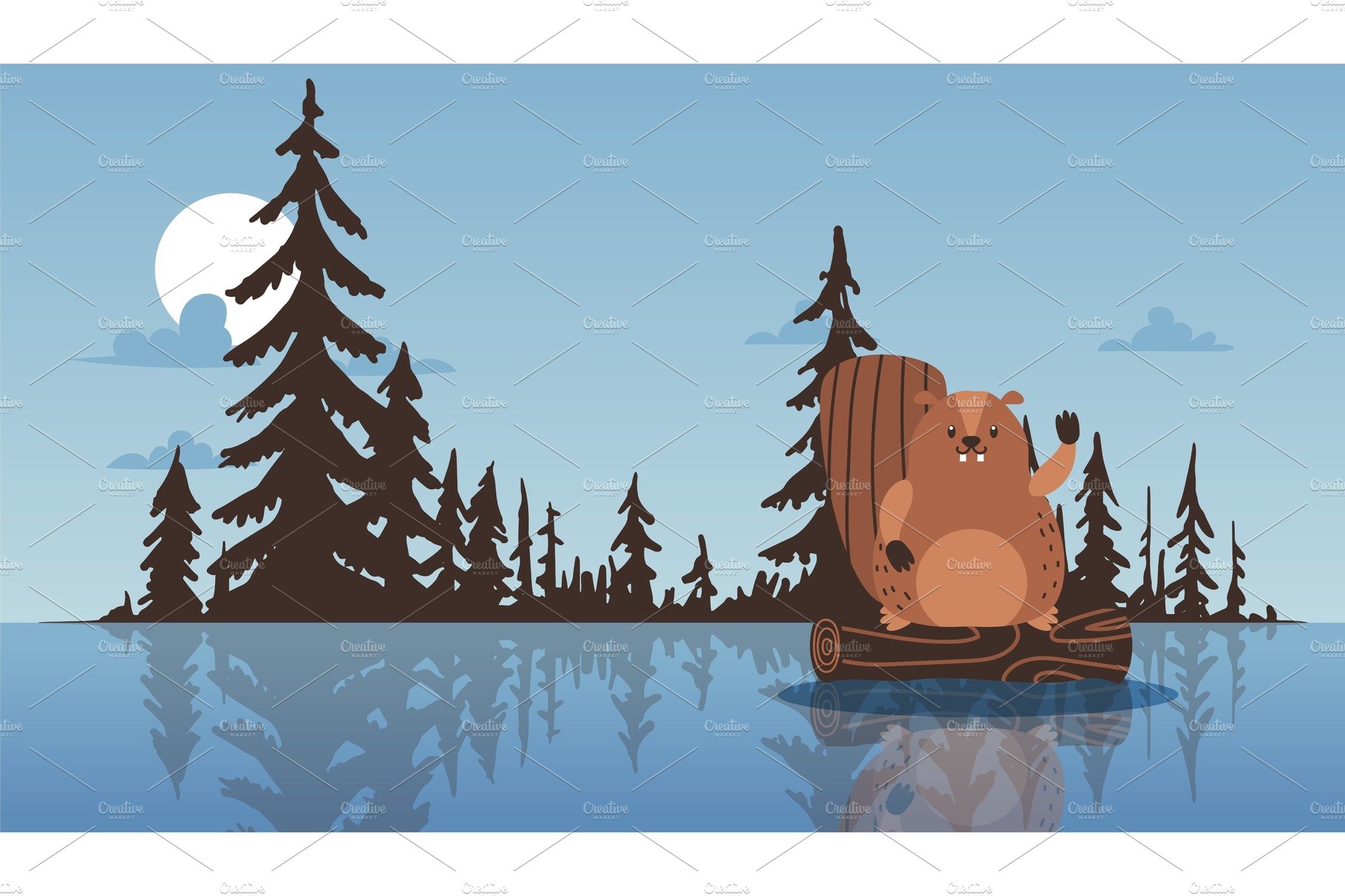 Beaver sit on stump, waving paw cover image.