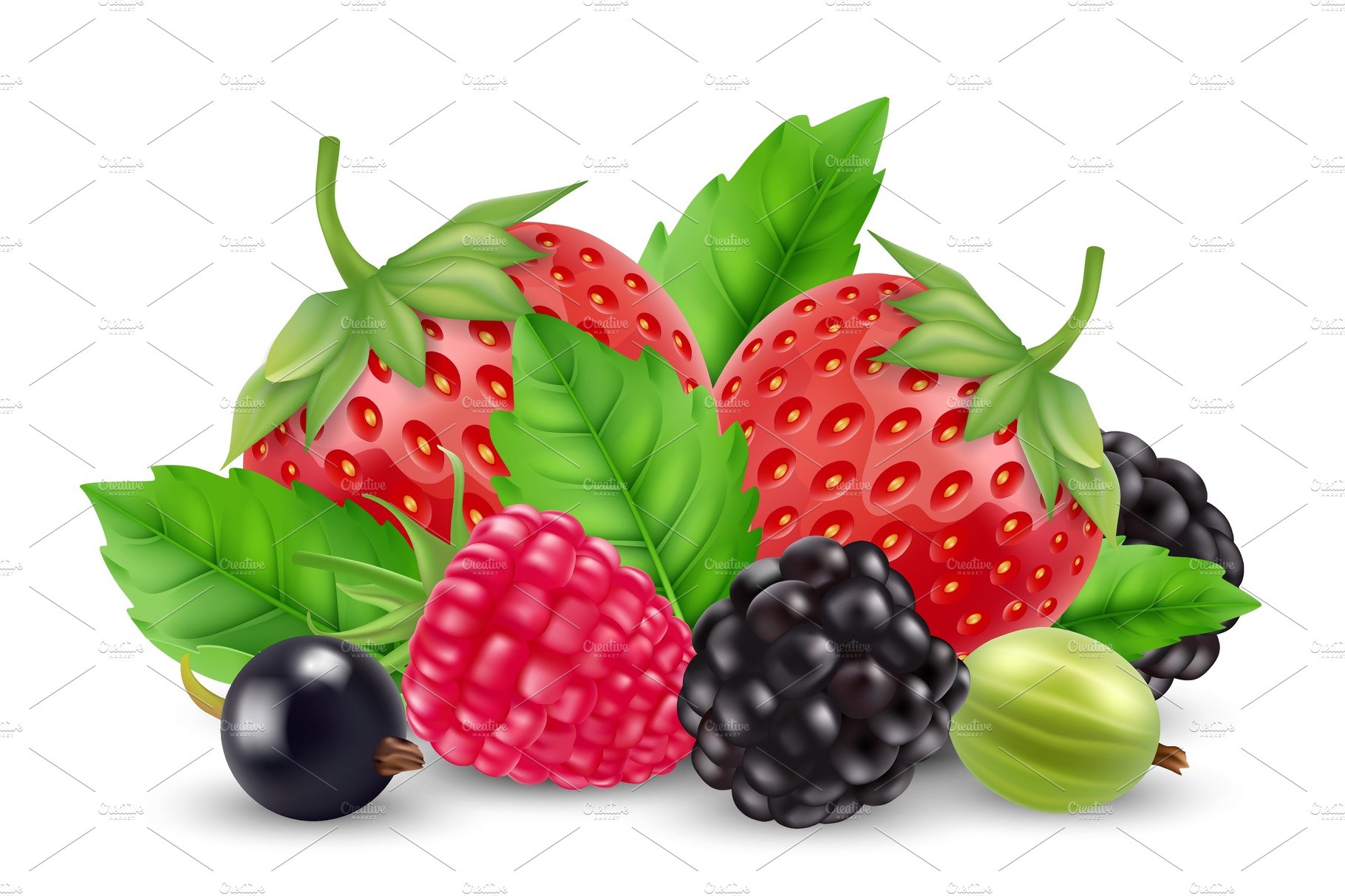Realistic berries vector. Strawberry cover image.