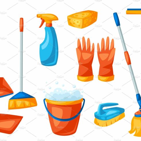 Housekeeping cleaning items set. cover image.