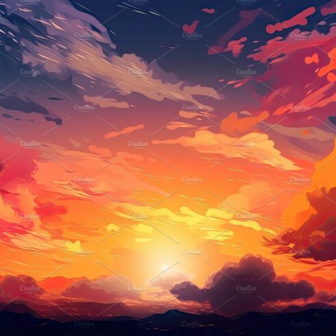 Illustrated sky with clouds, sun, stars, and sunrise or sunset. cover image.
