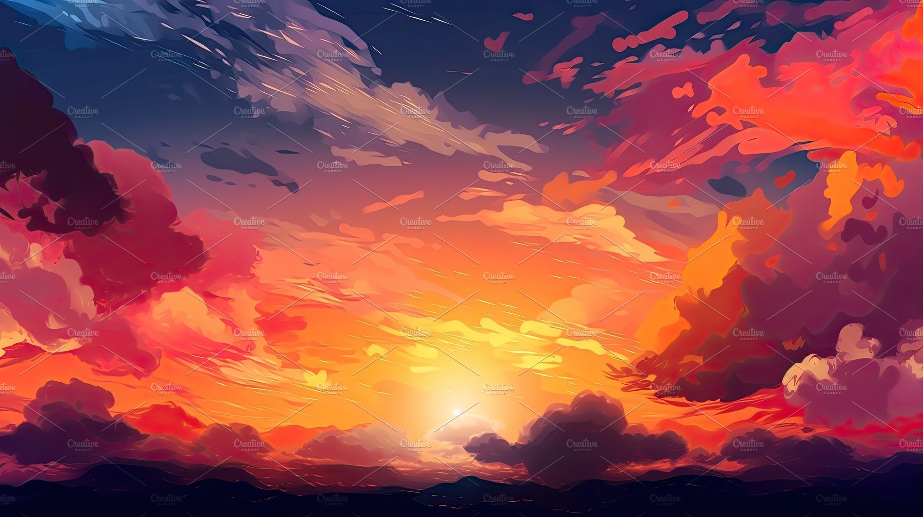 Illustrated sky with clouds, sun, stars, and sunrise or sunset. cover image.