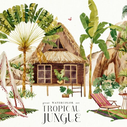 Tropical jungle - watercolor set cover image.