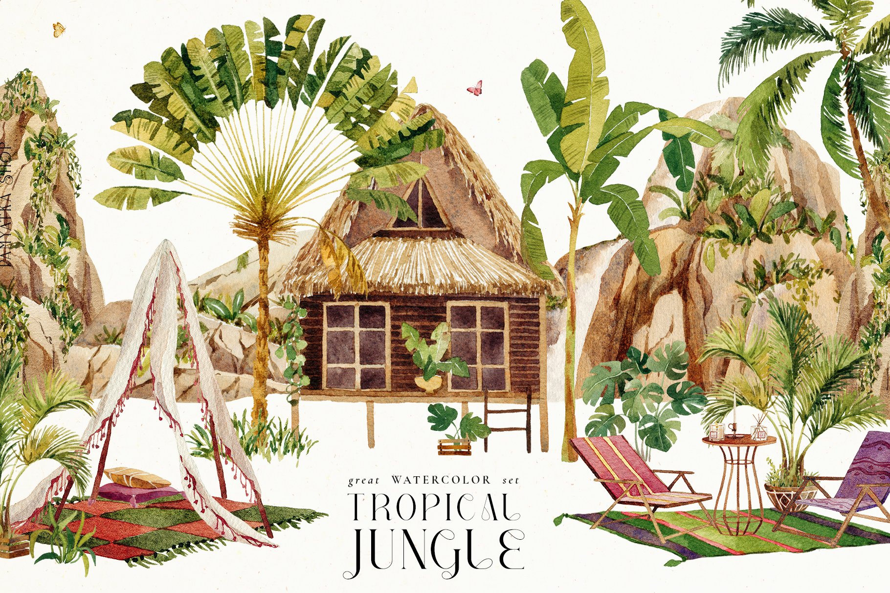Tropical jungle - watercolor set cover image.