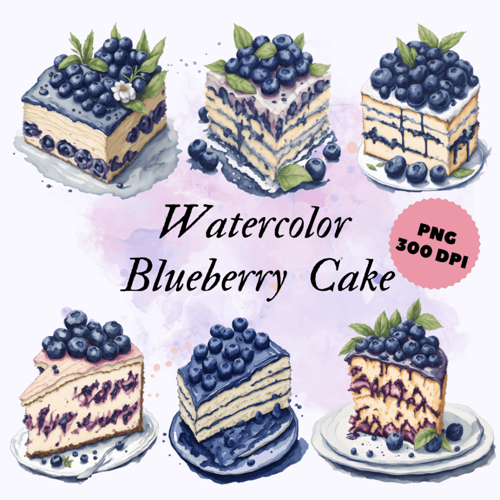 Watercolor Blueberry Cake ClipArt PNG| Digital illustration - MasterBundles