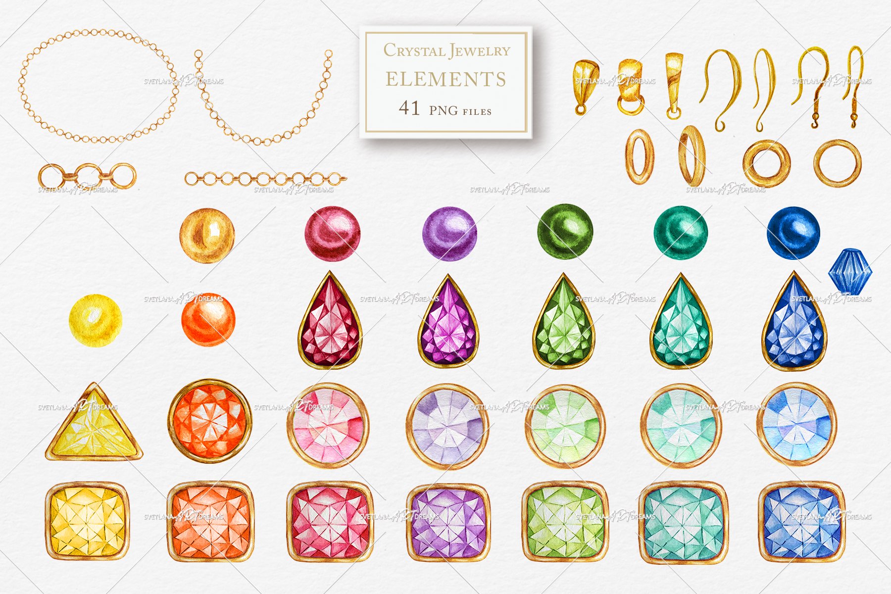 Crystal gold Jewelry Watercolor preview image.