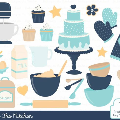 Blue Kitchen Baking Clipart cover image.