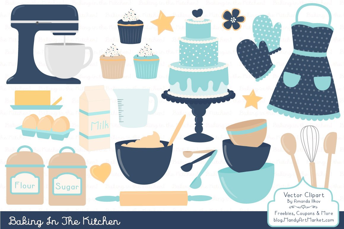 Blue Kitchen Baking Clipart cover image.