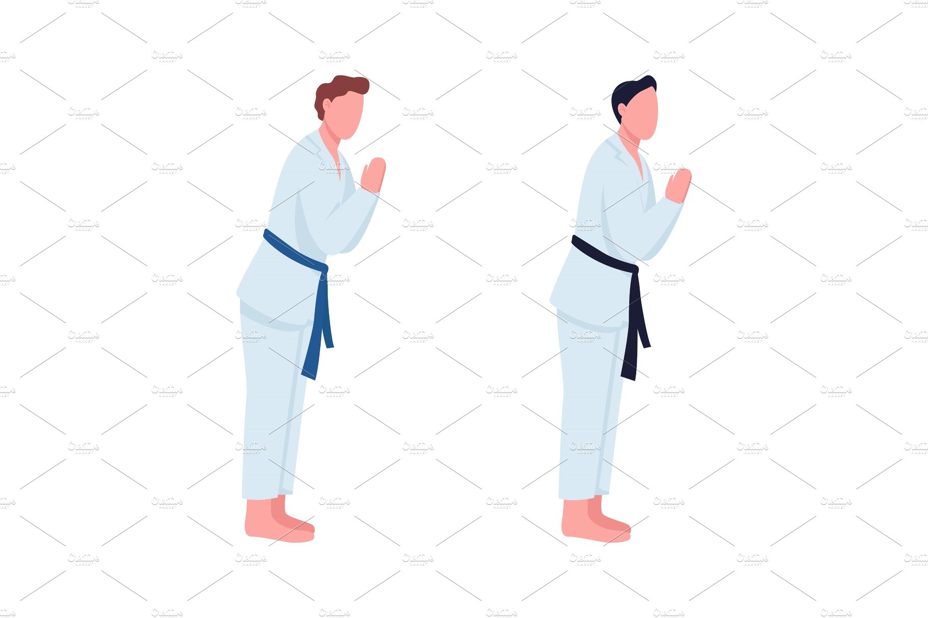 Karate students flat character set cover image.