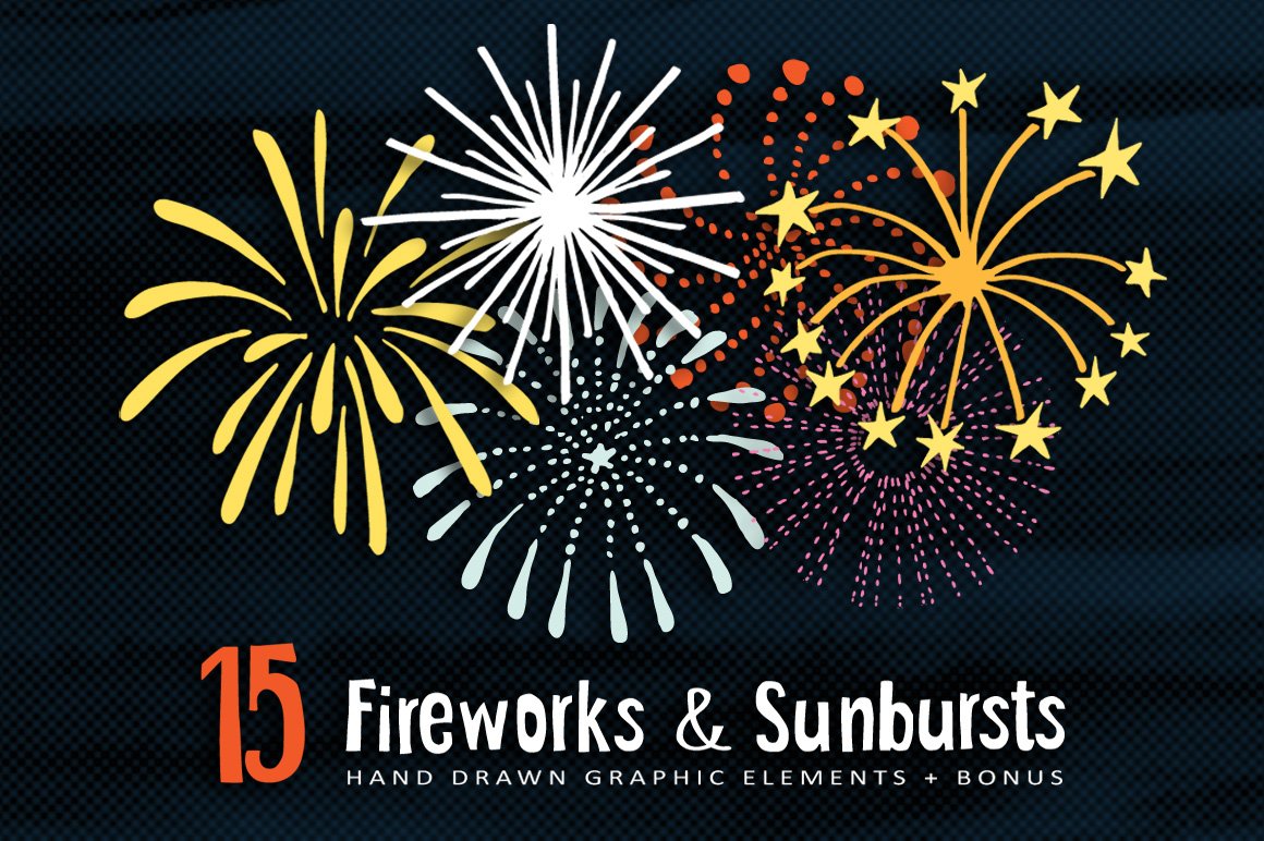 Hand drawn Fireworks & Sunbursts set cover image.