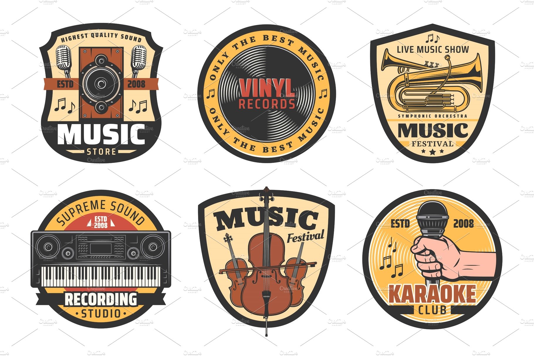 Vector icons of music instruments cover image.