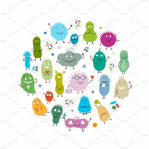 Funny and scary bacteria characters cover image.