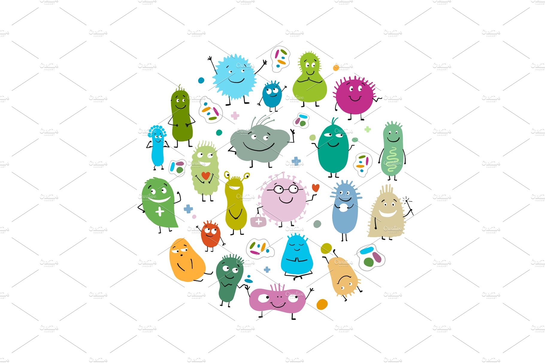 Funny and scary bacteria characters cover image.