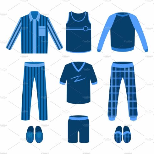 A set of men's pajamas for sleep, parties, holidays. Vector illustration. cover image.