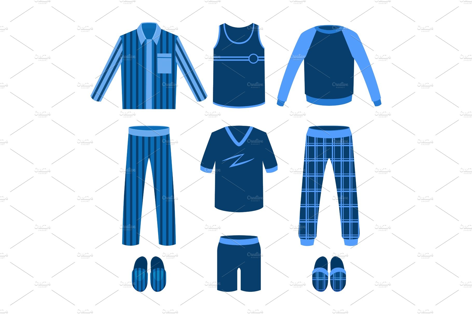 A set of men's pajamas for sleep, parties, holidays. Vector illustration. cover image.