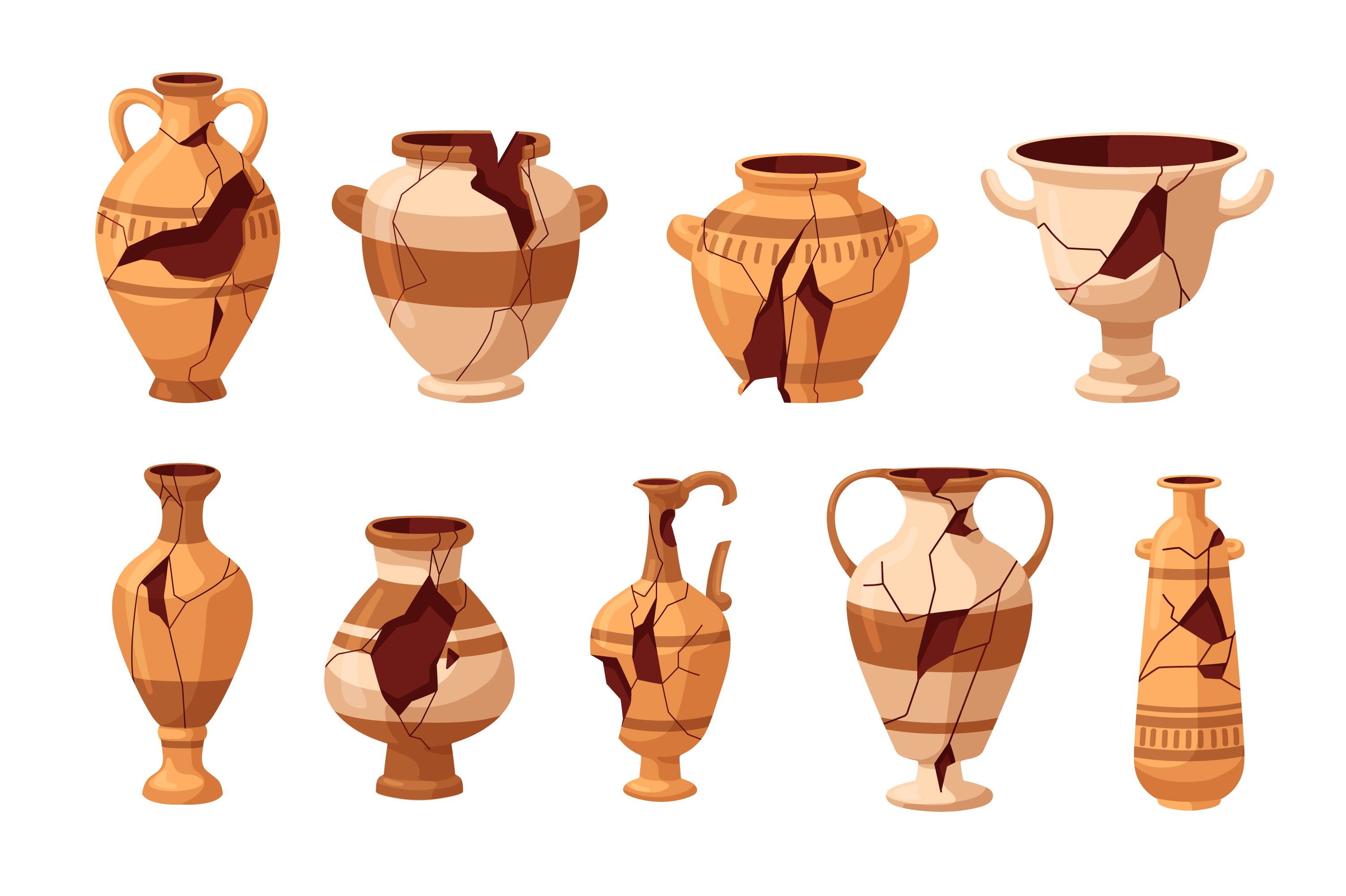 Old broken pottery vases set cover image.