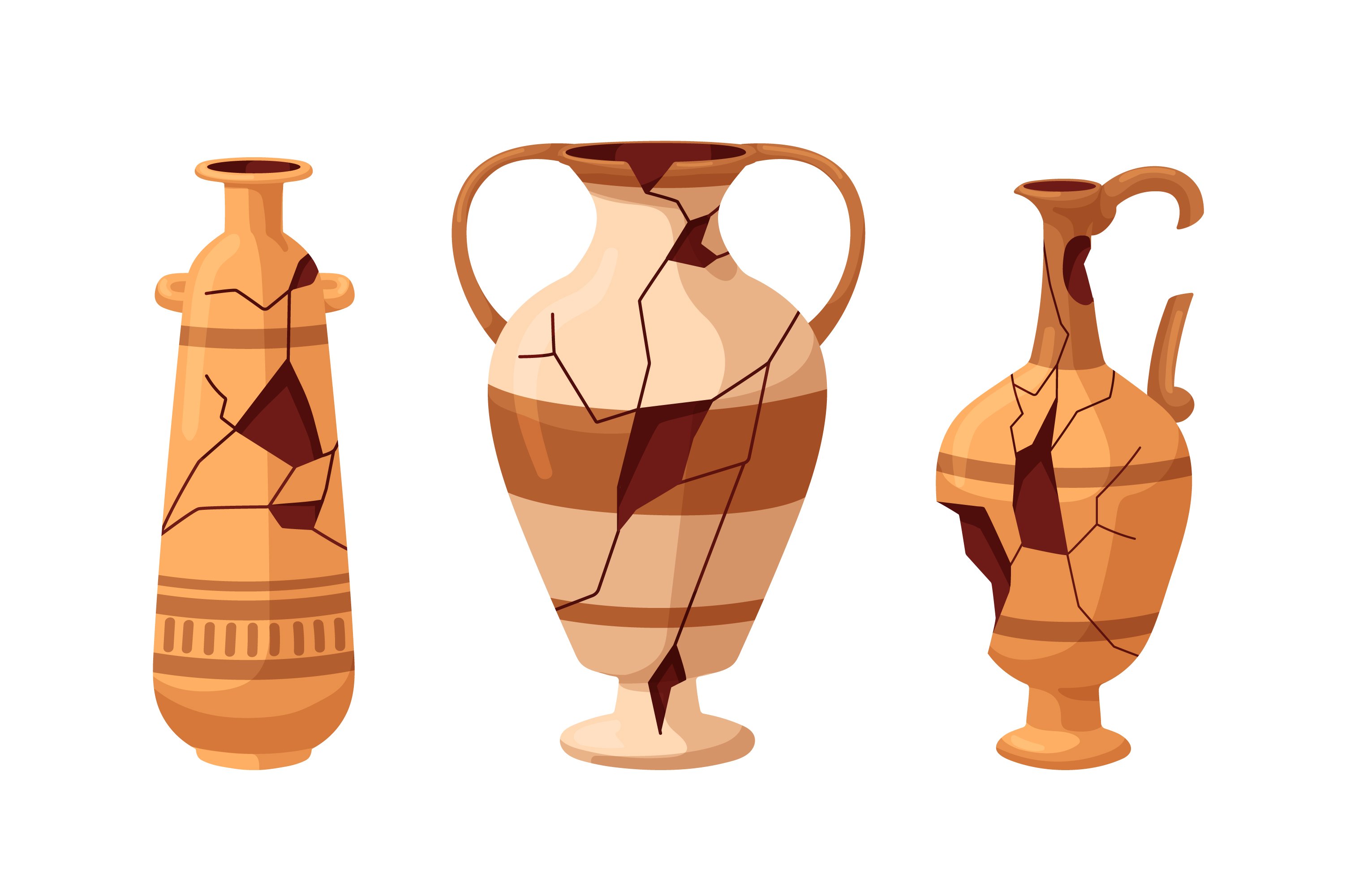 Old broken pottery vases set preview image.