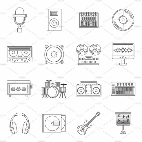 Recording studio items icons set cover image.