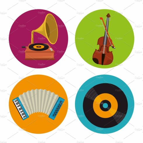 set musical instruments icons cover image.