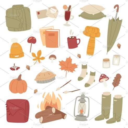 Autumn season icons symbol vector illustration cover image.