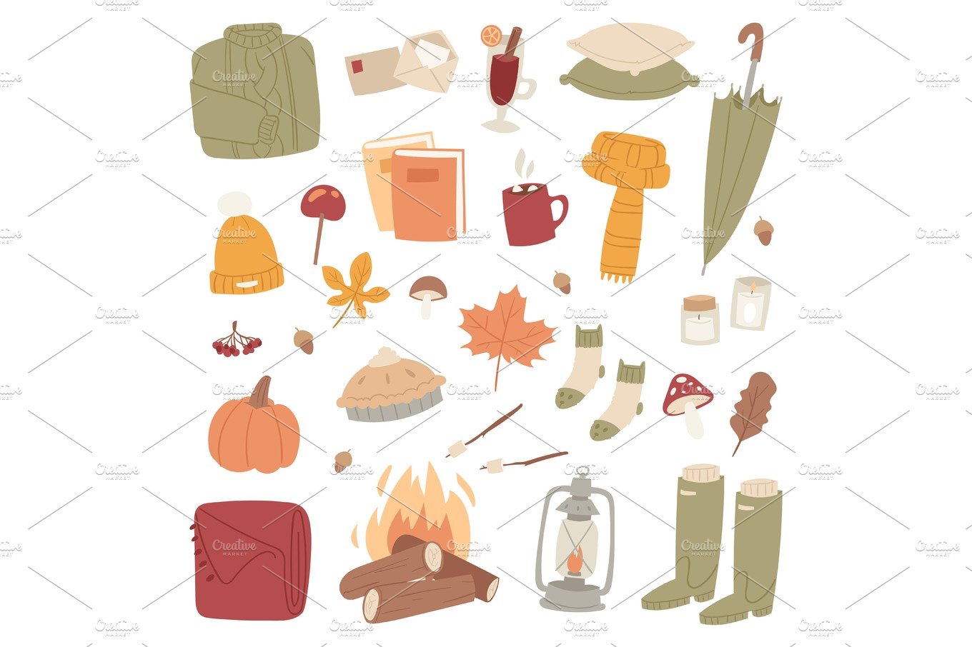 Autumn season icons symbol vector illustration cover image.