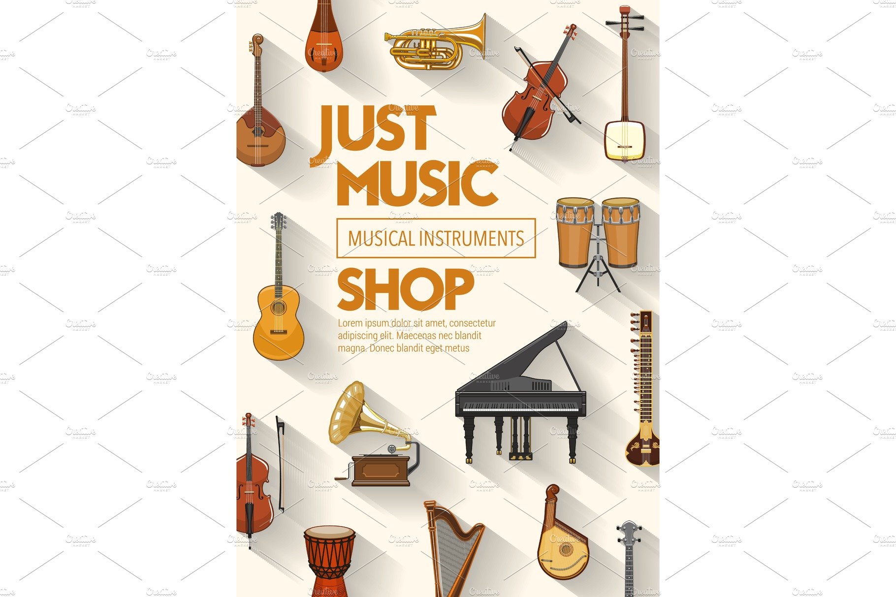 Music shop, musical band instruments cover image.