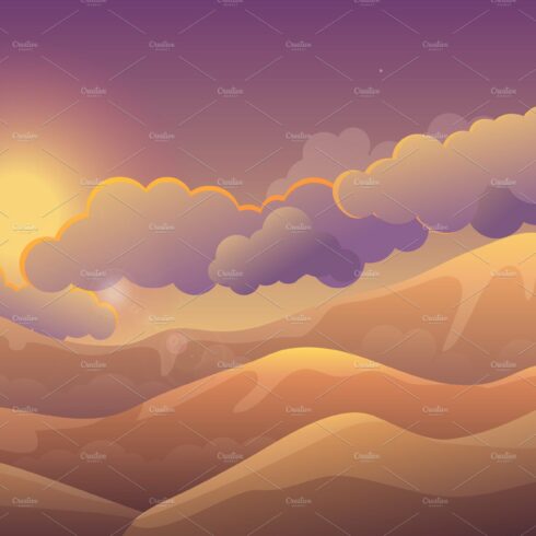 Mountains at sunset landscape. cover image.