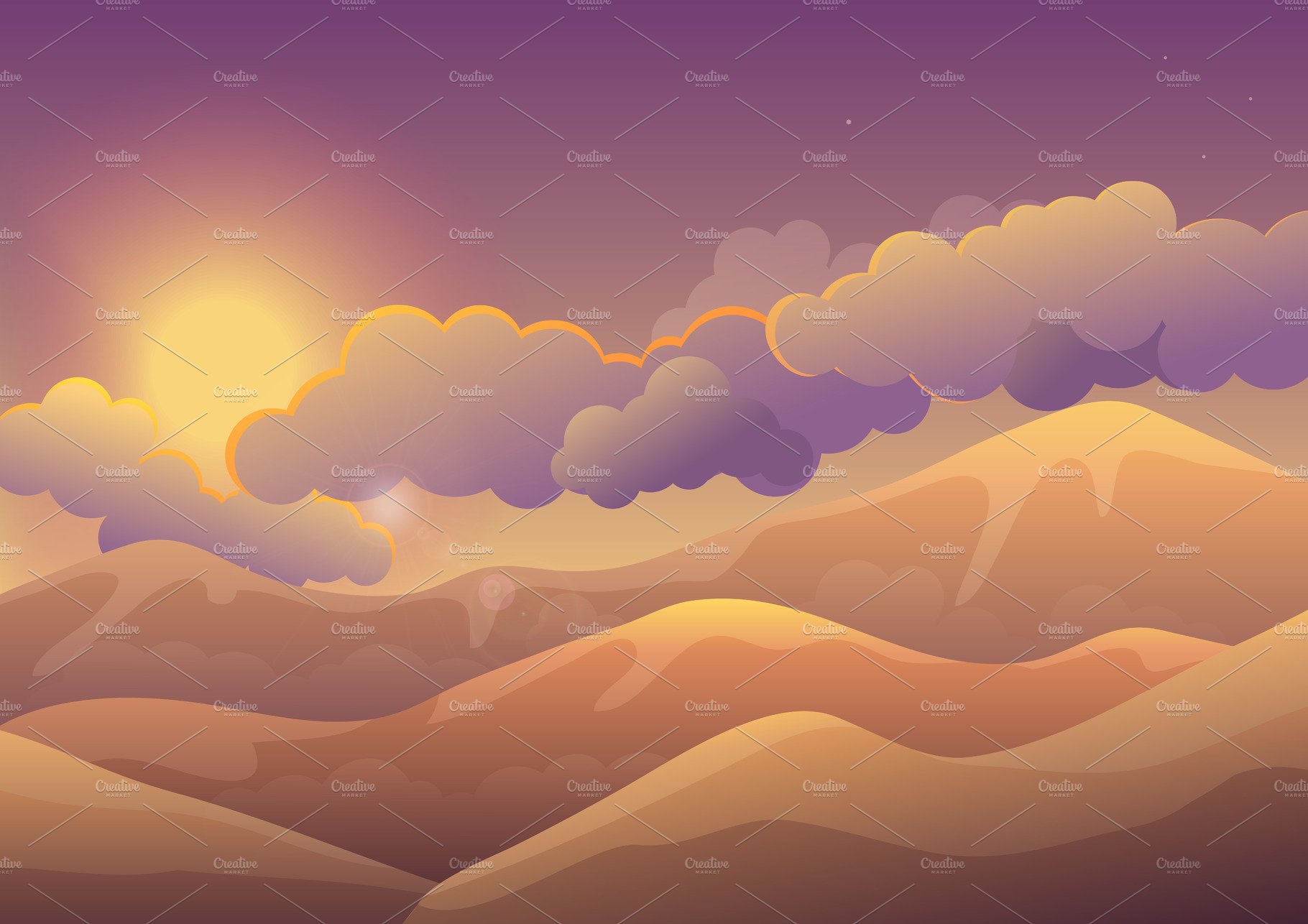 Mountains at sunset landscape. cover image.