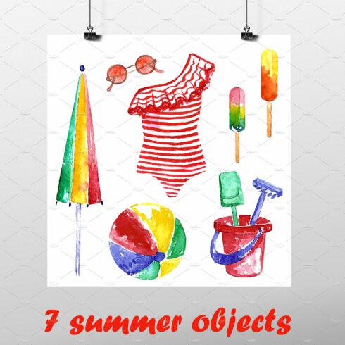 Summer watercolor objects. cover image.