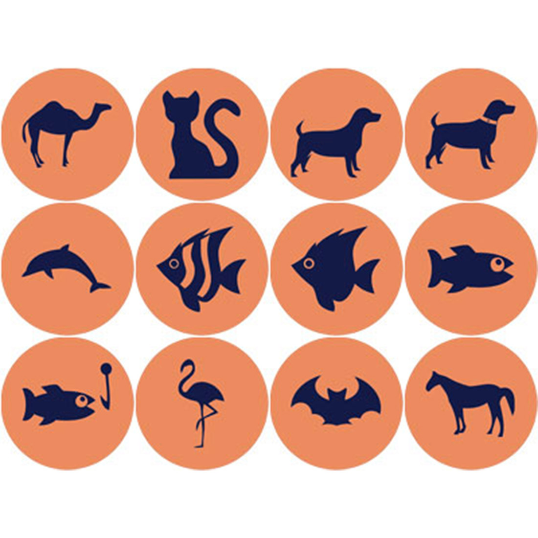 ORANGE AND NAVY BLUE ANIMAL ROUND ICONS preview image.