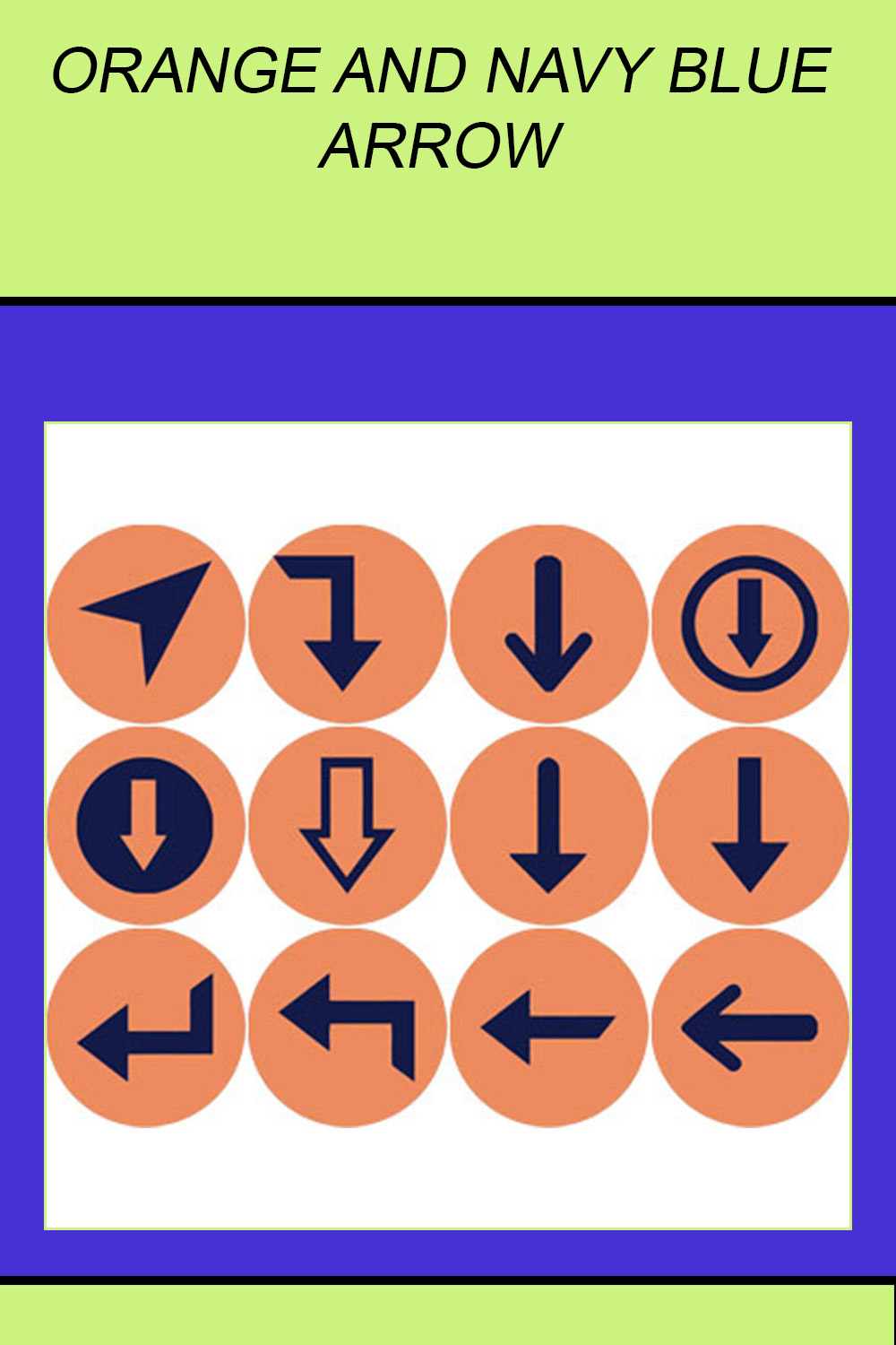 ORANGE AND NAVY BLUE ARROW ROUND ICONS pinterest preview image.