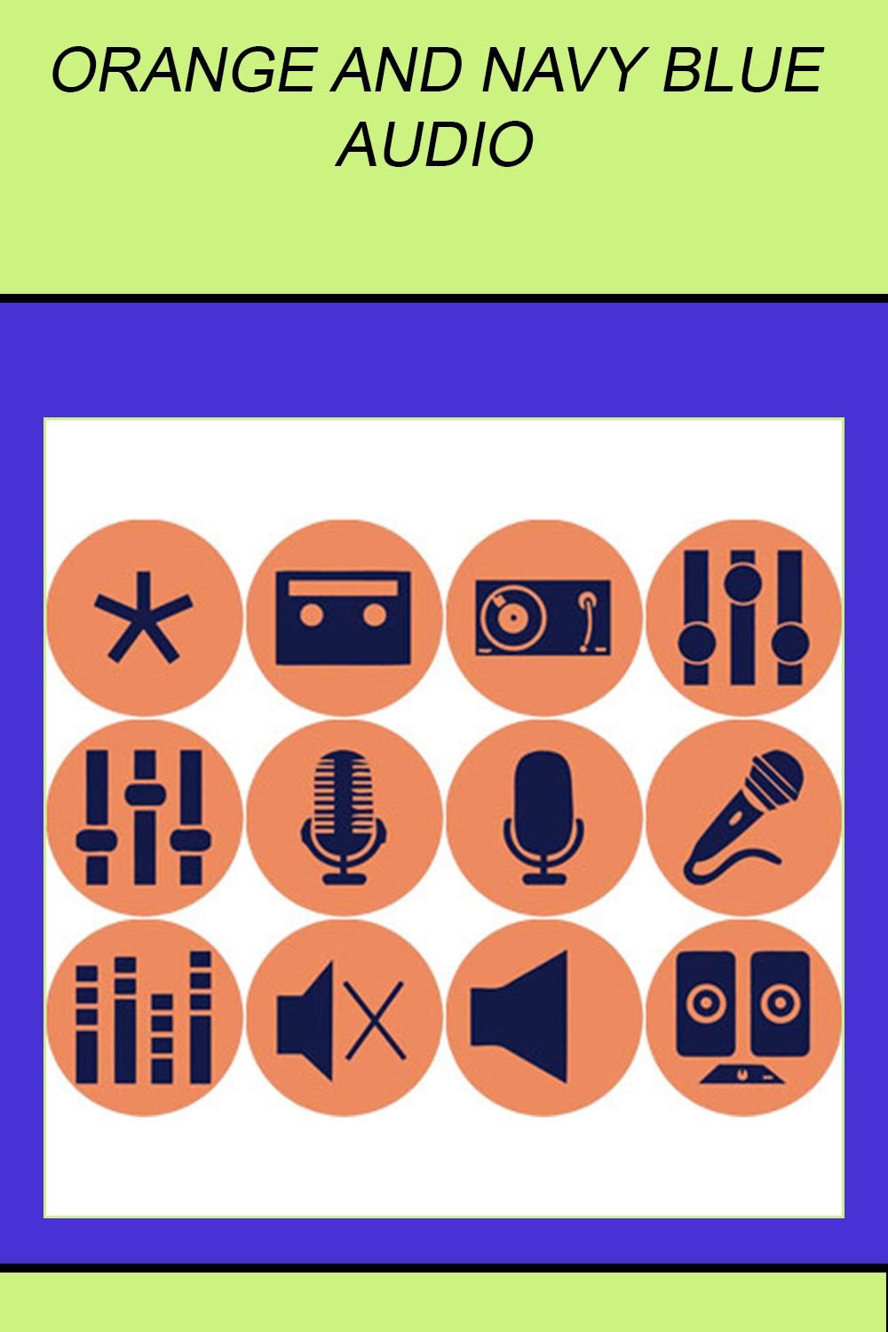 ORANGE AND NAVY BLUE AUDIO ROUND ICONS pinterest preview image.