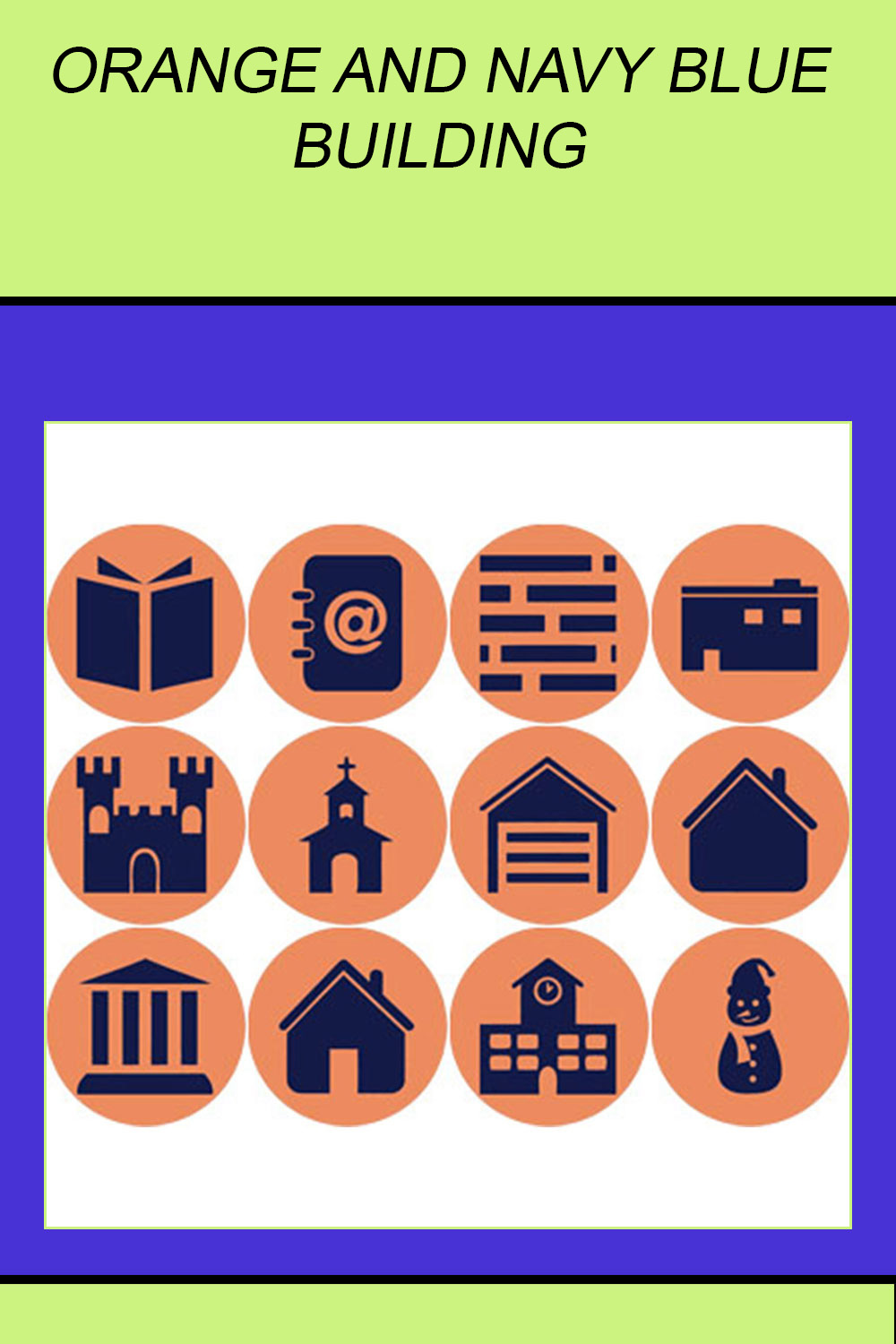 ORANGE AND NAVY BLUE BUILDING ROUND ICONS pinterest preview image.