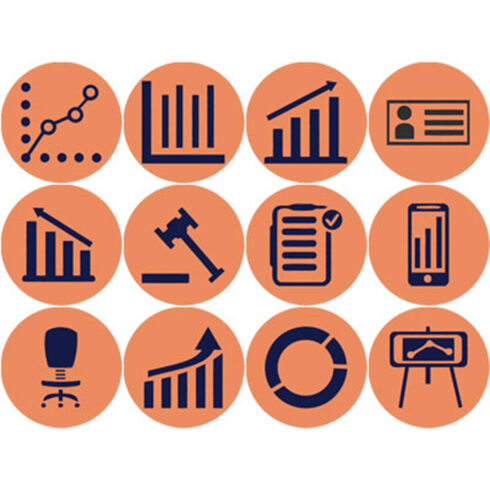 ORANGE AND NAVY BLUE BUSINESS ROUND ICONS cover image.