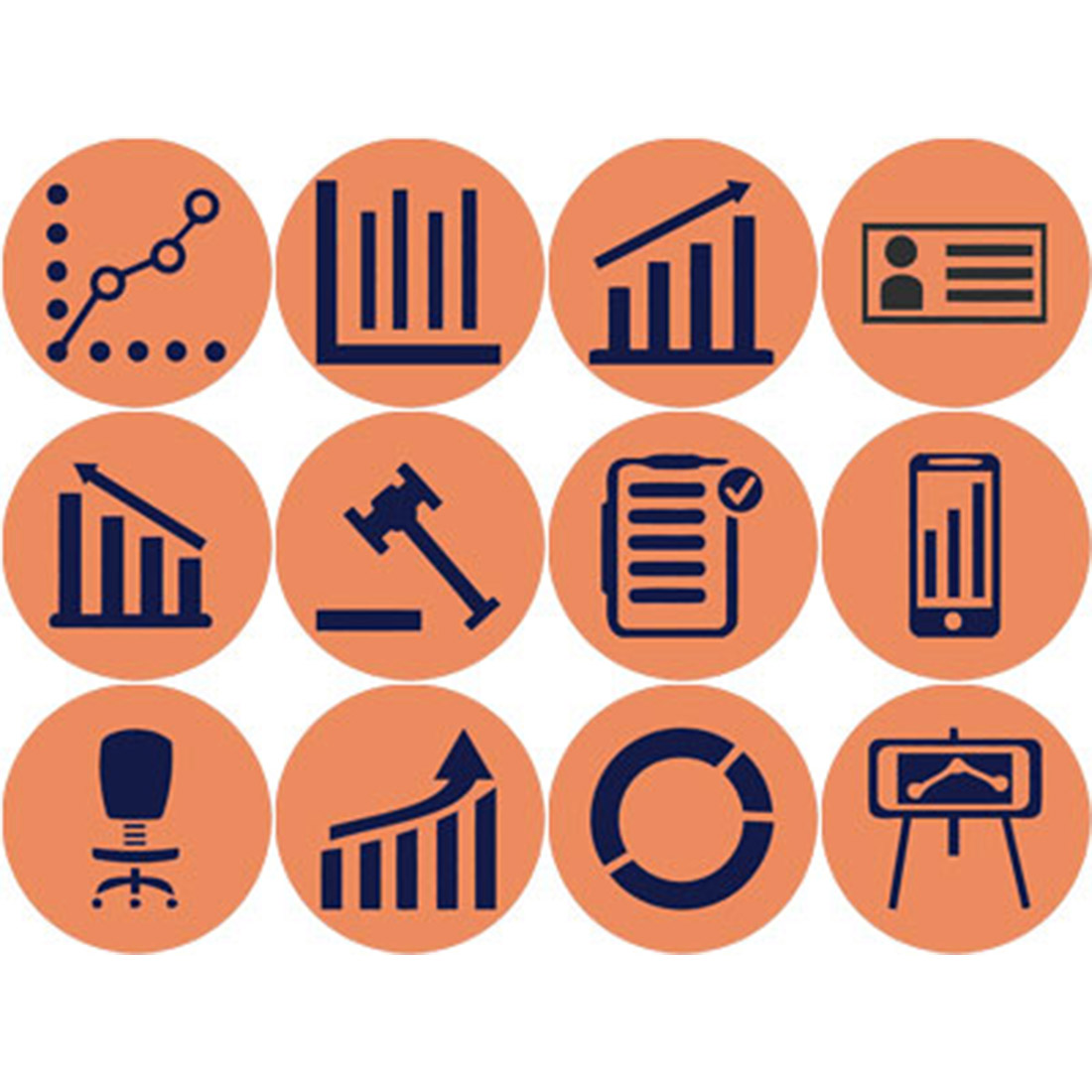 ORANGE AND NAVY BLUE BUSINESS ROUND ICONS preview image.