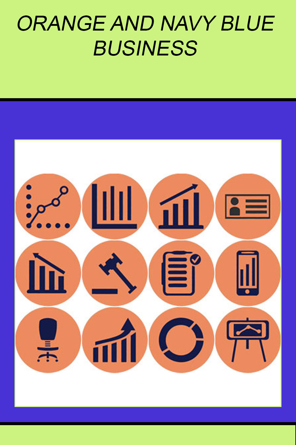 ORANGE AND NAVY BLUE BUSINESS ROUND ICONS pinterest preview image.