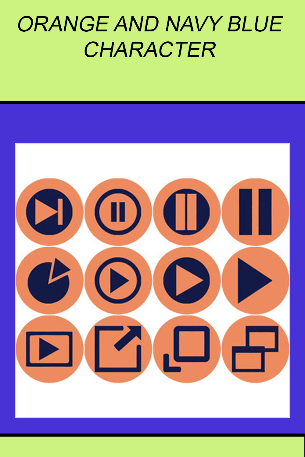 ORANGE AND NAVY BLUE CHARACTER ROUND ICONS pinterest preview image.