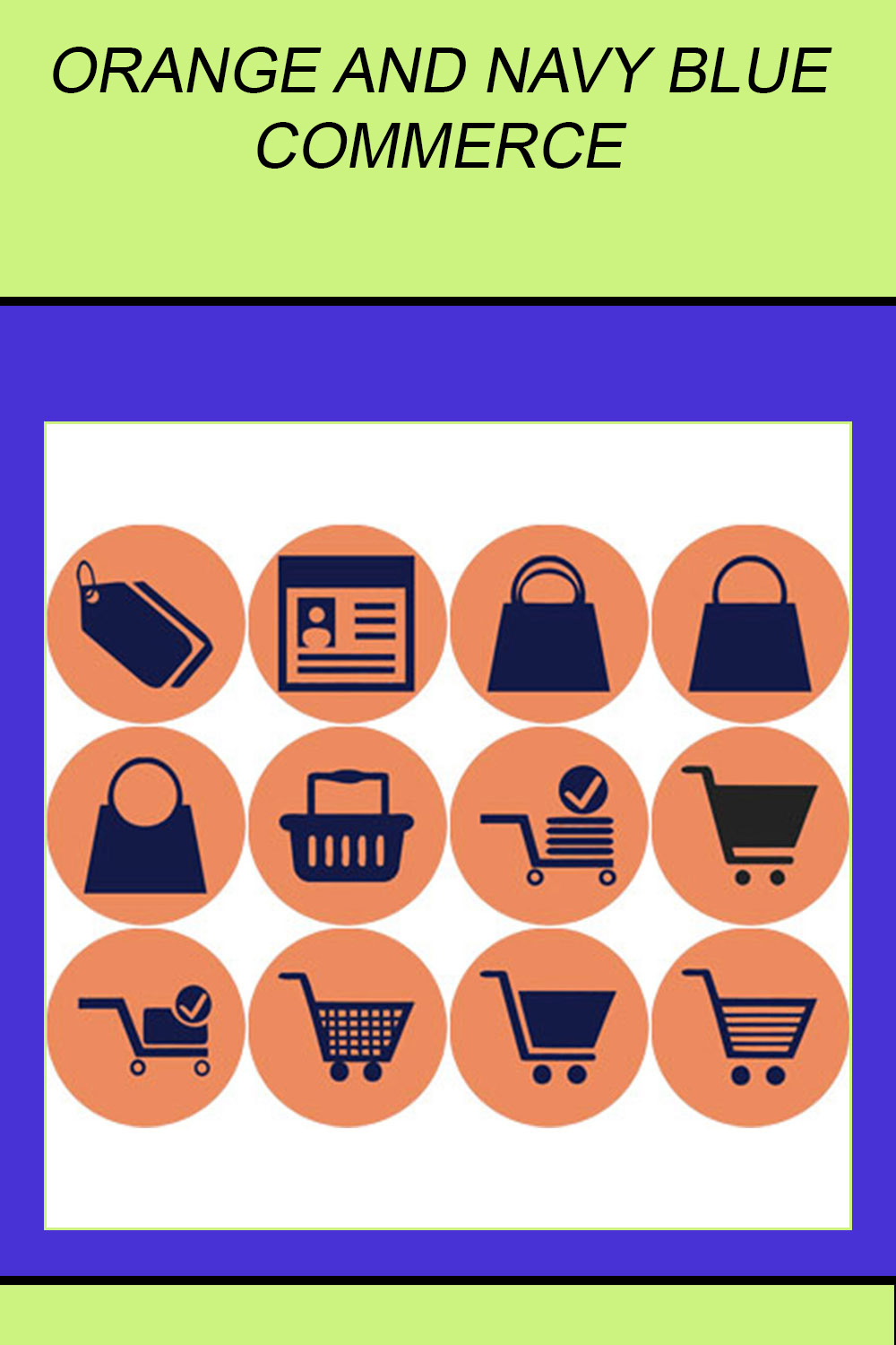ORANGE AND NAVY BLUE COMMERCE ROUND ICONS pinterest preview image.