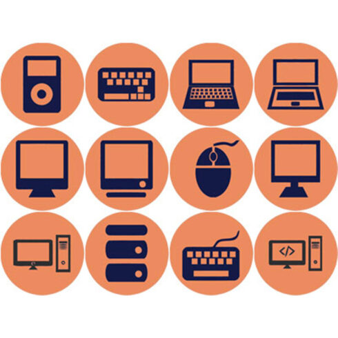 ORANGE AND NAVY BLUE COMPUTER ROUND ICONS cover image.