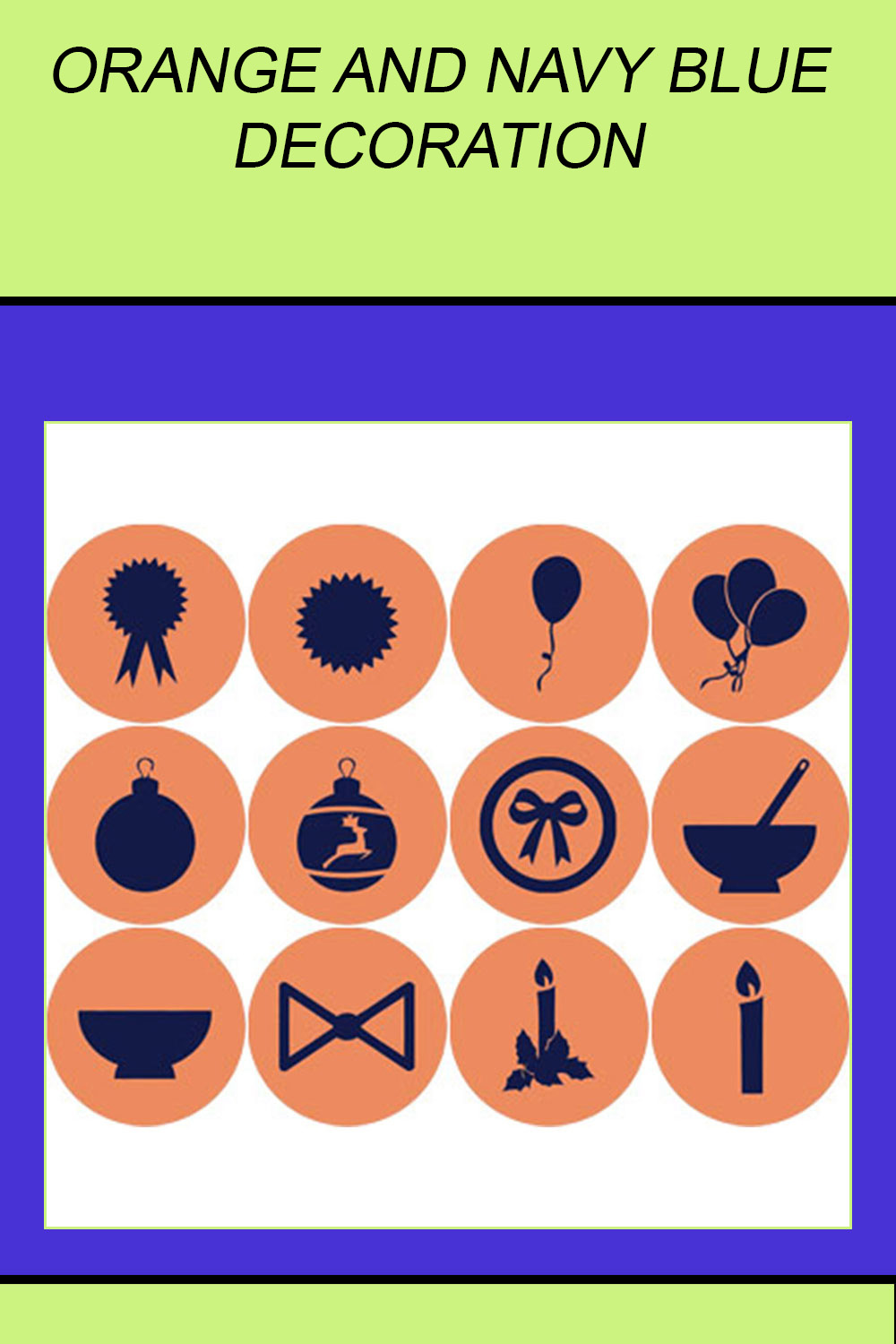 ORANGE AND NAVY BLUE DECORATION ROUND ICONS pinterest preview image.