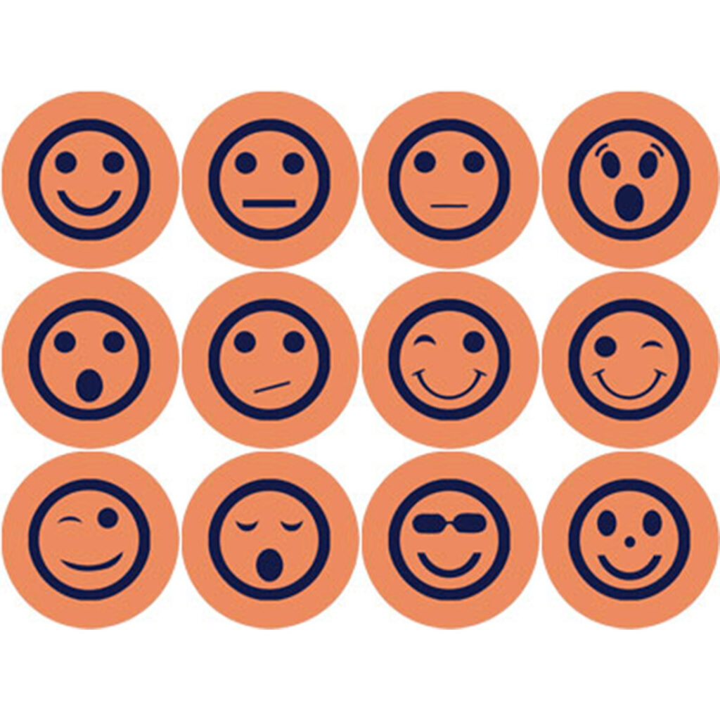ORANGE AND NAVY BLUE EMOTICON ROUND ICONS - MasterBundles